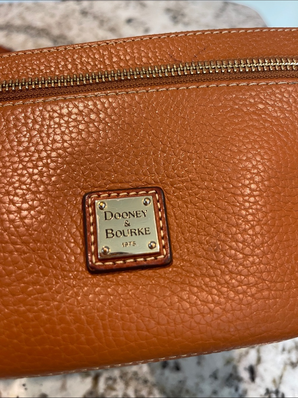 Dooney & Bourke Cognac Pebbled Leather Wristlet with Tassels - Picture 9 of 9